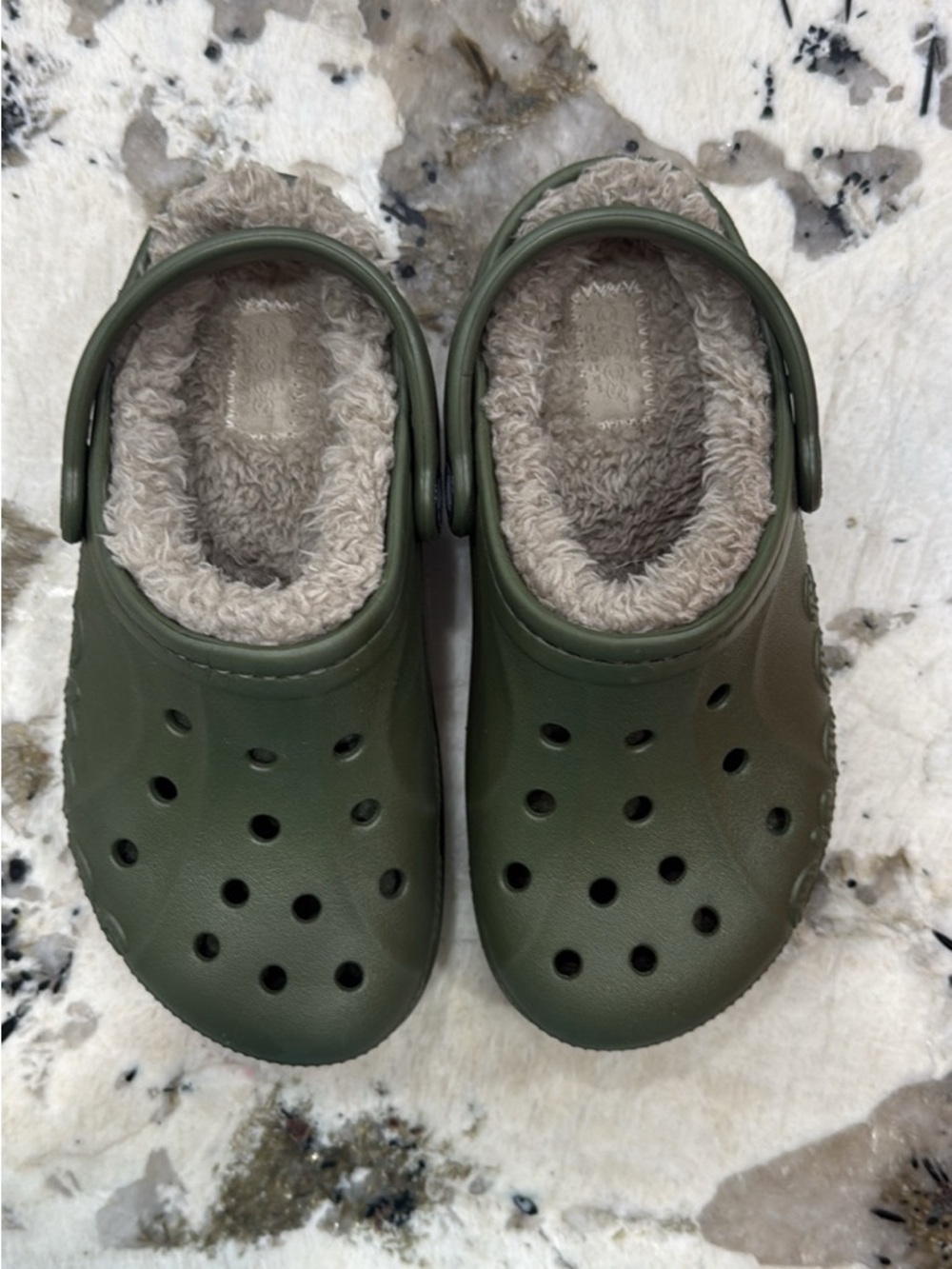 CROCS Kids Olive Green Faux-Fur Lined